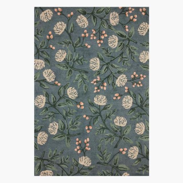 Joie Peonies Emerald Wool-Hooked Rug