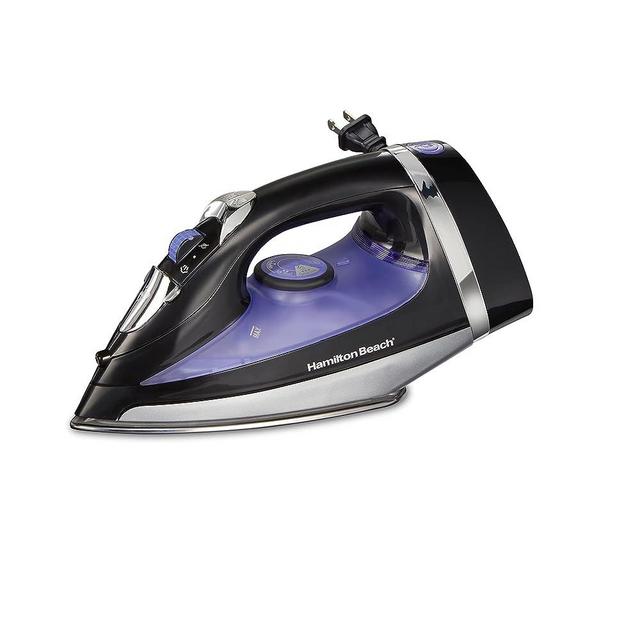 Hamilton Beach Iron & Garment Steamer for Clothes with Smooth Press Stainless Steel Soleplate, 3-Way Auto Shutoff, 1200 Watts for High-Velocity Steam, 8’ Cord, Leak-Proof Anti-Drip, Black (14214)