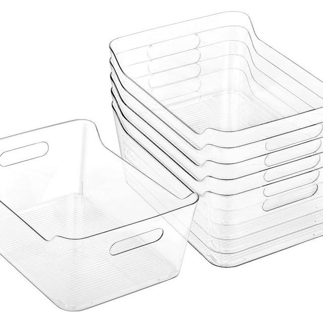 Tiawudi 6 Pack Plastic Storage Bins, X-Large Pantry Organizer, Clear Storage Containers and Organizer Bins, Multi-Use Bins for Home, Kitchen and Cabinet