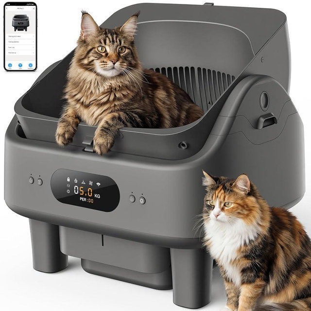Automatic Litter Box, Cypcat Smart Self Cleaning Cat Litter Box Anti-Pinch, 10 Safety Sensors, Large Cat Litter Boxs for Multiple Cats, Dual 5G & 2.4G WiFi, 6" LED Display, Odor Control Robot, Grey