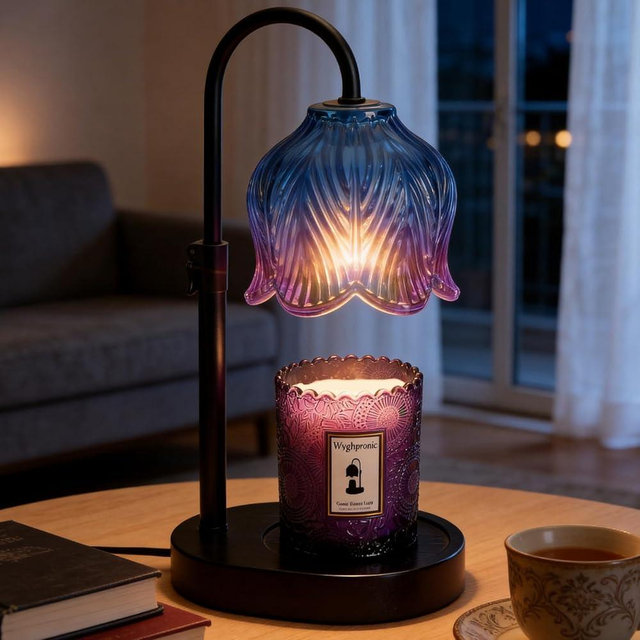WYghyronic Candle Warmer Lamp with Adjustable Height - Flameless 4-Level Dimmable Wax Warmer, Timer Function & Stylish Design in Multiple Colors (Blue07)