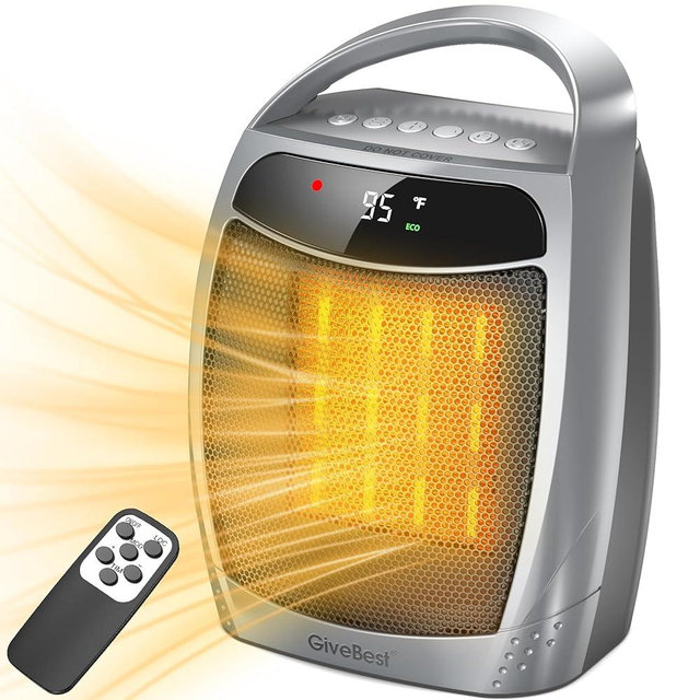 GiveBest Digital Space Heater, 1500W Portable Electric Heater for Indoor Use, Remote, 4 Mode, Timer, ECO Mode,PTC Ceramic Fast Safety Heat for Bedroom Office Home