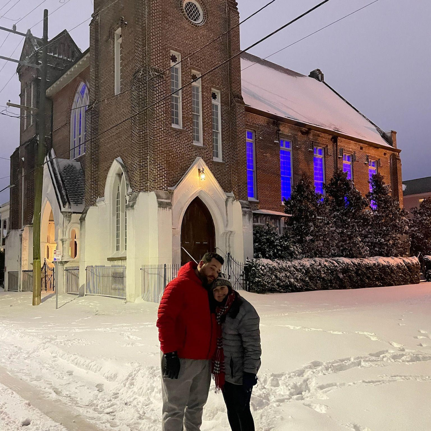 Visiting our venue during snow day, we walked there, trekked through the snow!