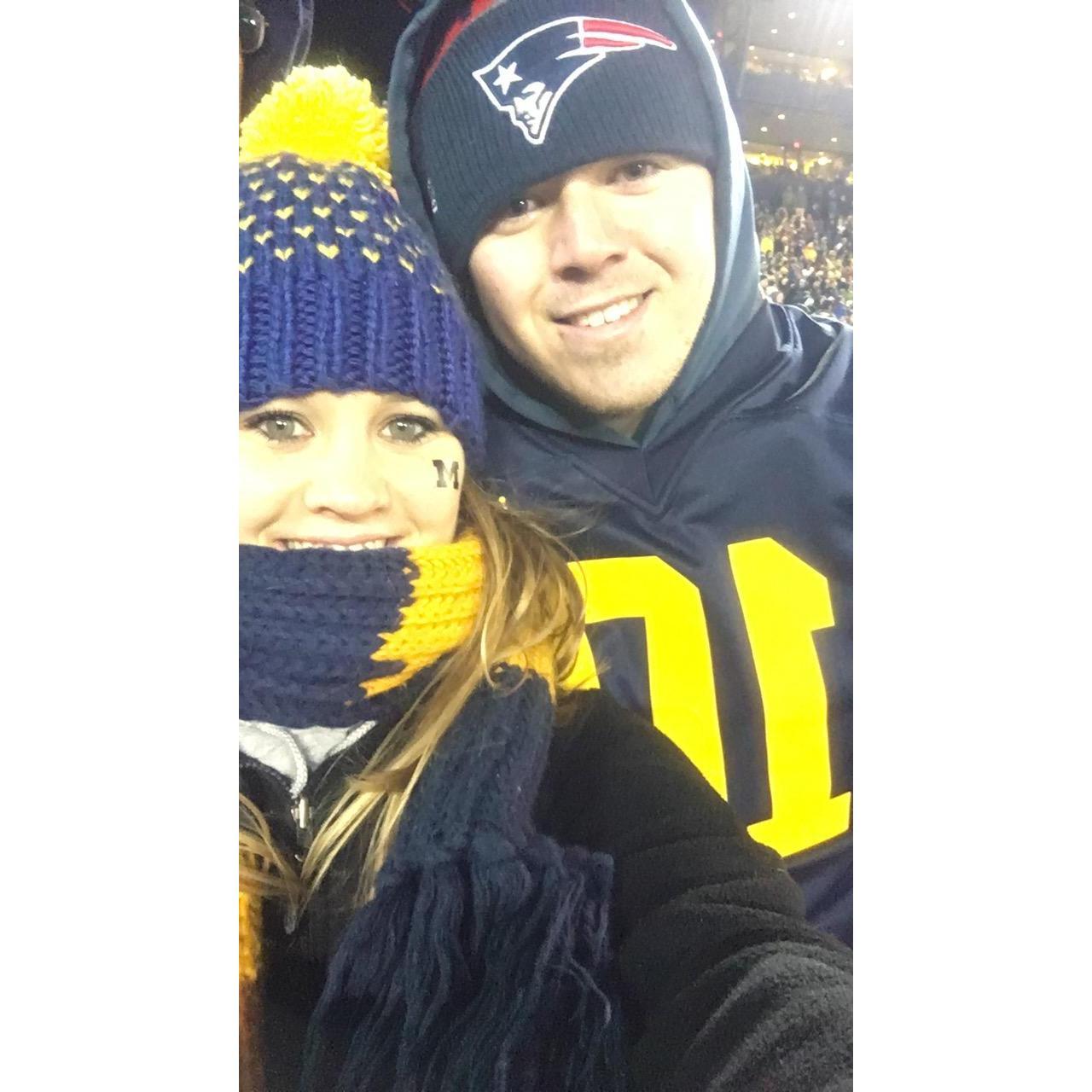 A very cold and snowy Michigan football game while visiting Sara's friend Kate