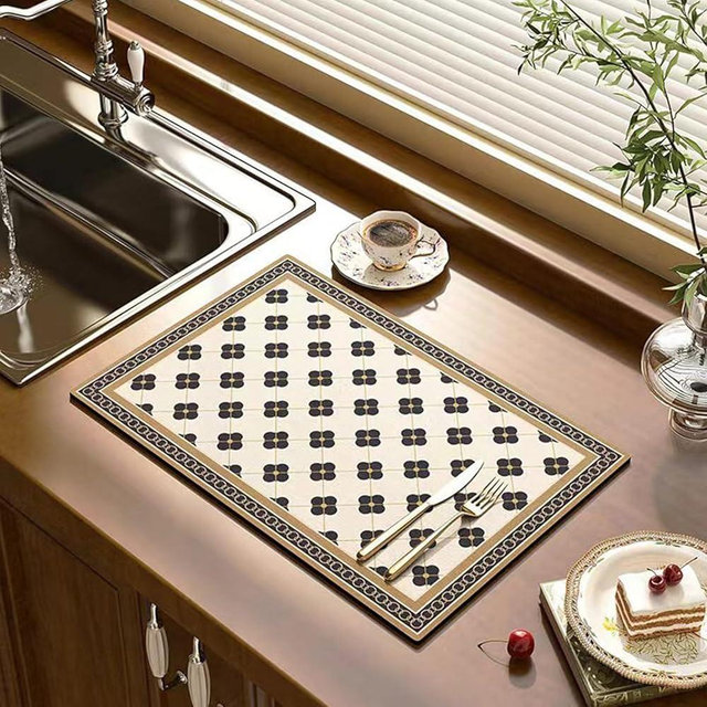 Dish Drying Mat,20"x16" Non-slip Rubber Backed Ultra Absorbent Ultra Absorbent Hide Stain Fit Cabinets Shelf Dish Rack Coffee Machine
