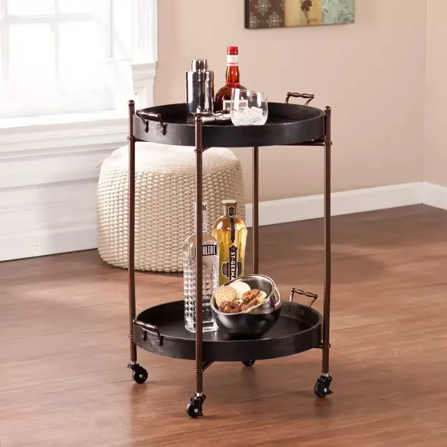 Southern Enterprises Alfred 2-Tier Round Butler Serving Cart in Black