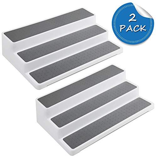 MAYER'S BEST Non-Skid 3-Tier Spice Rack Pantry Kitchen Cabinet Organizer, 14.5-Inch, White/Gray, 2 Pack