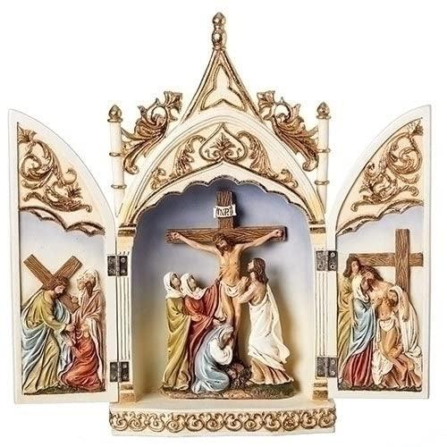 BO001 14" H Crucifix Triptych Scene