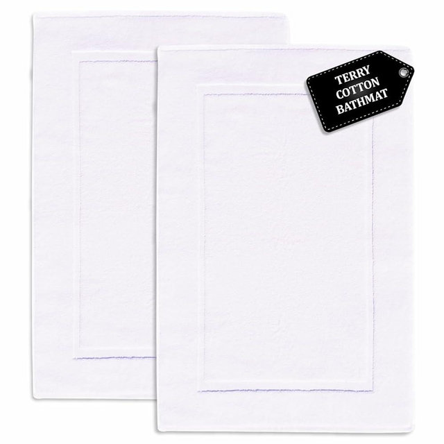 voyzz home Premium Bath Mat Floor Towel Set, Pack of 2 Super Soft & Absorbent Luxury Cotton Towels Hotel, Spa, Shower & Bathroom Tub Floor Mats Machine Washable (20"x30" Inch) White