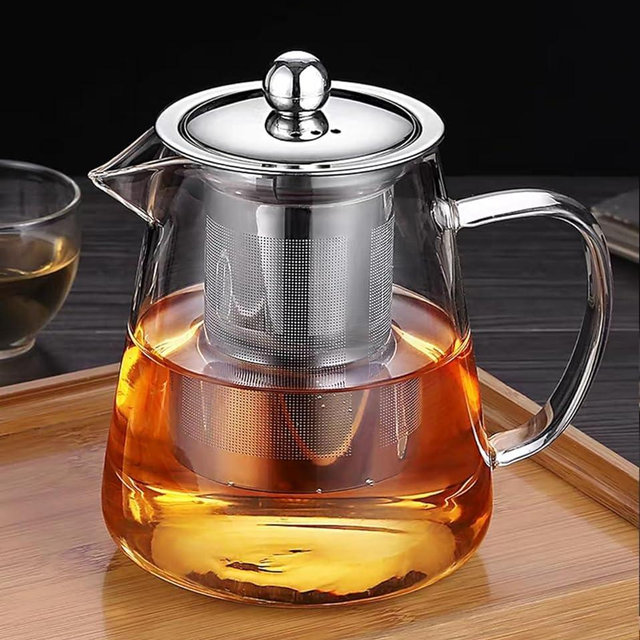Mini Size Glass Teapot Tea Kettle-with Stainless Steel Removable Infuser for Blooming Tea & Loose Leaf Tea, Microwave & Stovetop Safe, 950ML/32oz (L-950)