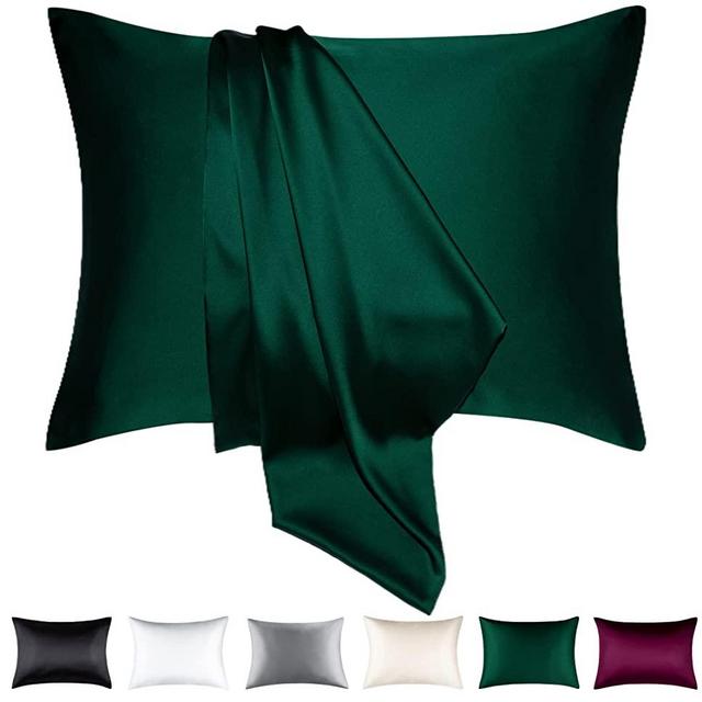 BEIJOEY 100% Mulberry Silk Pillowcase 2 Pack for Hair and Skin,19 Momme 600 Thread Count Natural Silk Pillow Cover Set of 2,with Hidden Zipper,Soft Breathable Smooth (Dark Green, King 20''x36'')