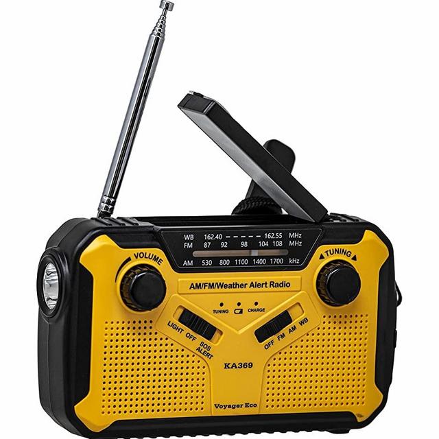 Kaito Voyager ECO Emergency Radio KA369 AM/FM NOAA Weather Alert 5-Way Powered Solar Crank Radio Receiver with LED Flashlight and USB Mobile Phone Charger