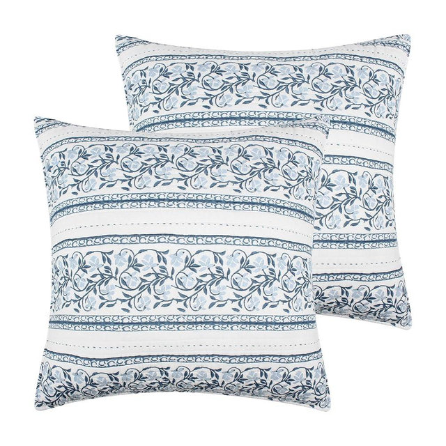 Levtex Home - Adare Blue - Euro Sham - Floral - Blue, Navy and White - (26x26in.) - No Insert - Cotton