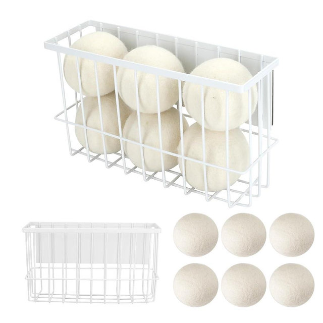 FARQAN 6 XL Wool Dryer Balls Plus Magnetic Dryer Ball Holder for Laundry Room Organization and Storage, Magnetic Lint Bin for Laundry Room, Iron Dryer Ball Container for Laundry Room Storage