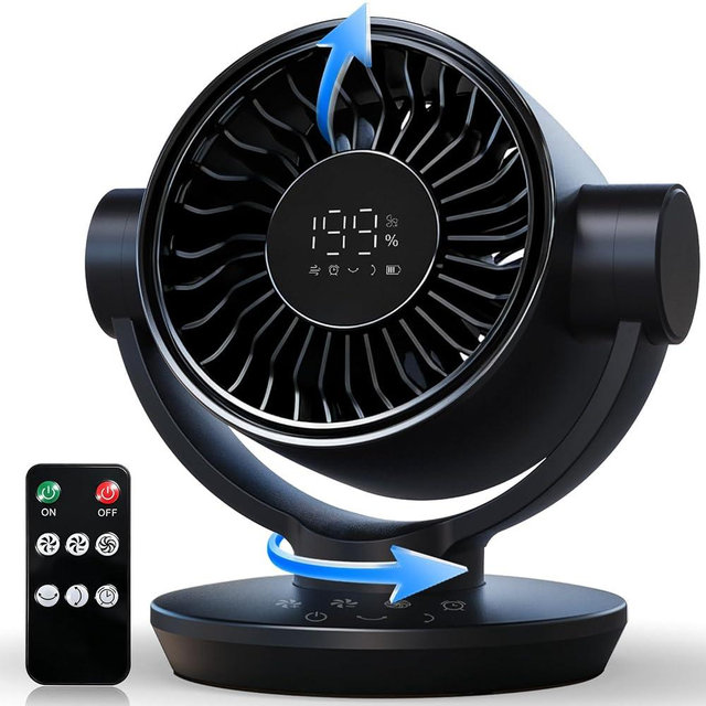 SOPUL Fan for Bedroom, Table Air Circulator Fan 9 Inch Remote, 90°+120° Auto Oscillation Desk Fan, 10dB Quiet, 6-Speed, Powerful Mode Cordless, Max 12H Timer 8000mAh Battery 40ft Airflow, LED Display