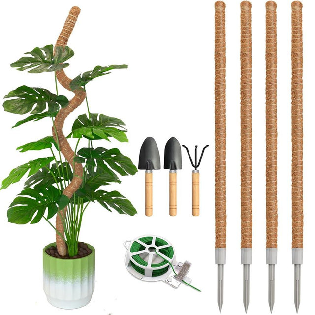 Ledanba 4 Pack Moss Pole, 47 Inch Moss Poles for Climbing Plants Monstera, Bendable Coir Plant Stakes for Potted Plants, Philodendron, Pothos (47.2" x 4pcs)