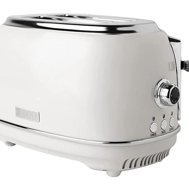 Haden 75018 Heritage 2 Slice Toaster, Wide Slot with Removable Crumb Tray and Settings, Ivory White