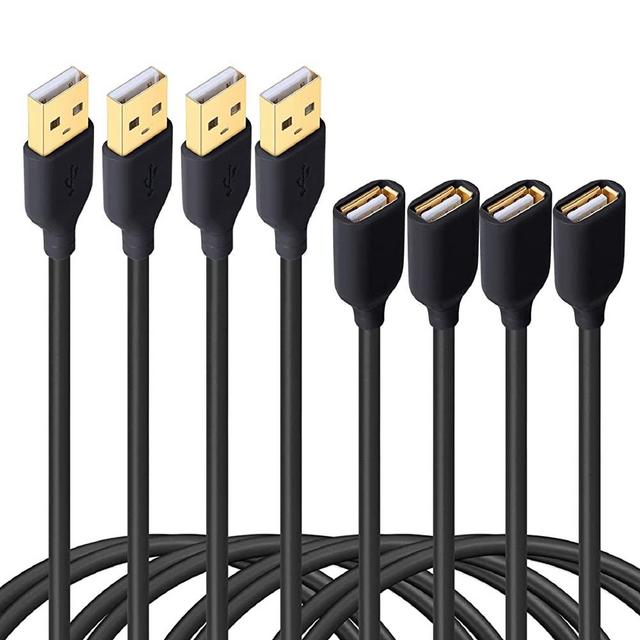 Besgoods 4-Pack - Durable 6ft/2m USB 2.0 Extension Cable A Male to A Female Cable Extender Cord for Keyboard, Mouse, Printer - Black