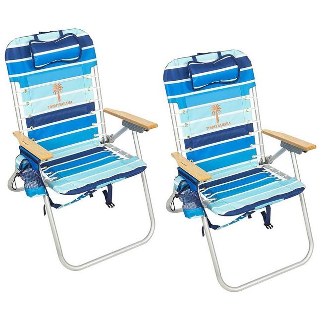 Tommy Bahama Hi-Boy 17" Seat Height 4-Position Lace-Up Suspension Folding Backpack Beach Chair, 2-Pack, Logo Stripe