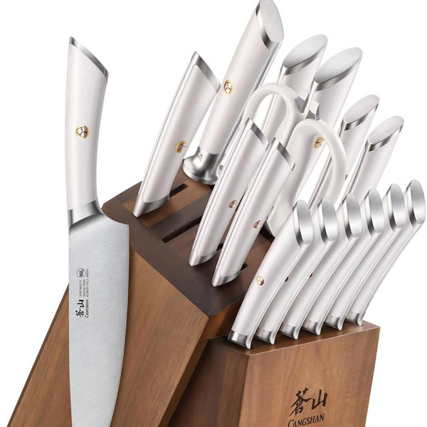 German Steel Forged Knife Block Sets (17-Piece, White)
