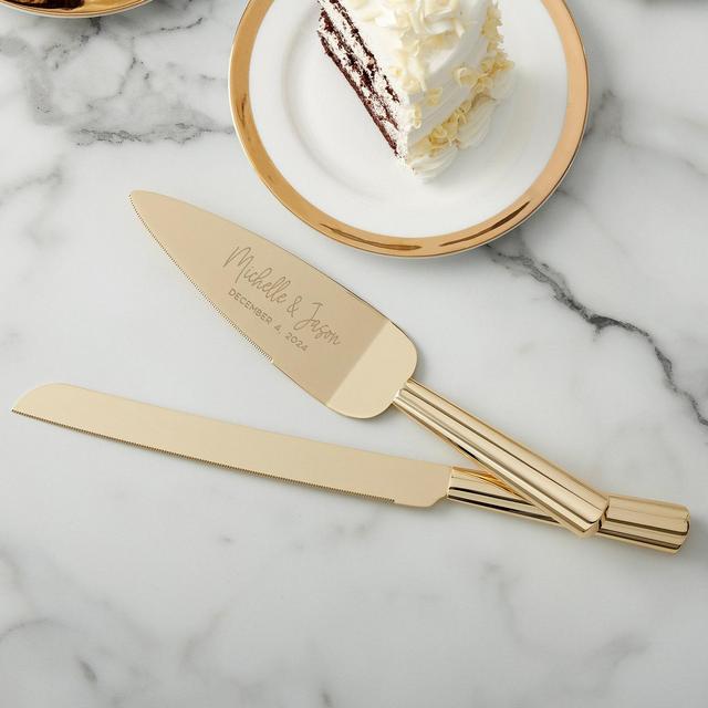 Modern Engraved Gold Cake Knife & Server Set, Personalized Wedding, Custom Cake Serving Set, Gifts for Wedding, Wedding Cakes, Newlyweds