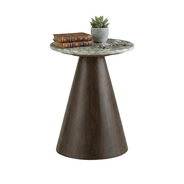Signature Design by Ashley Waltnor Casual Accent Table with Marble Top, Gray & Dark Brown