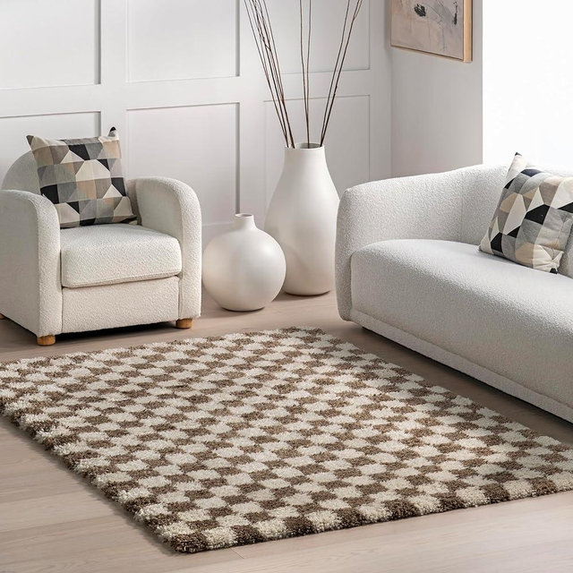 nuLOOM Adelaide Checkered 8x10 Shag Area Rug for Living Room Bedroom Dining Room Nursery, Beige/Brown
