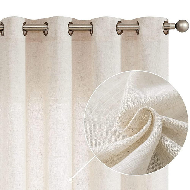 JINCHAN Linen Curtains 90 Inches Long for Living Room Grommet Top Drapes Linen Blend Light Filtering Farmhouse Country Rustic Window Treatment Set 2 Panels Crude