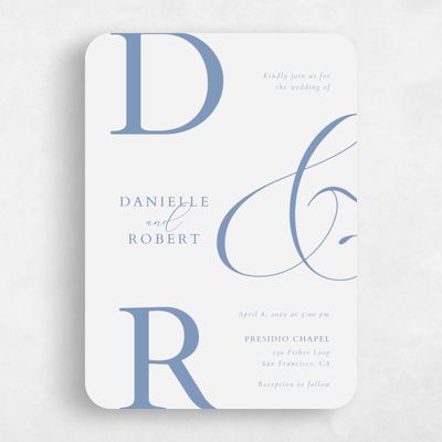 Blue Rounded Wedding Invitation - Damon Portrait