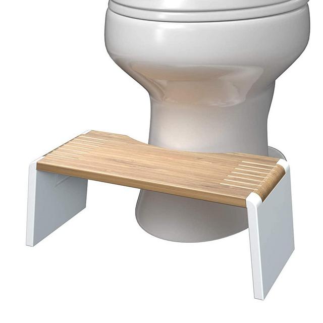 Squatty Potty Stockholm Folding Bamboo Toilet Stool 7" Collapsible, Brown and White, 1 Count