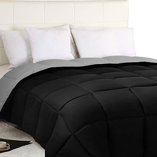 Utopia Bedding Down Alternative Reversible Comforter All Season Duvet Insert Microfiber Box Stitched, 3D Hollow Siliconized Comforter, Queen, Black/Grey