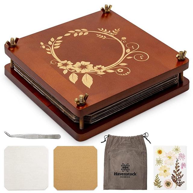 Large Wooden Flower Pressing Kit - DIY Arts and Craft Kit with Dried Flowers - 10 Layers - Solid Maple Wood Flower Press Kit for Adults with Storage Bag - Arts and Crafts for Adults - 10x10 inches