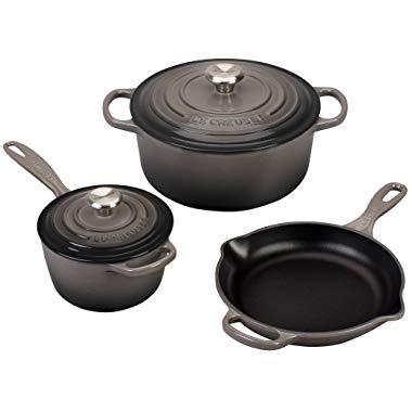 Le Creuset 5 Piece Signature Enameled Cast Iron Cookware Set, Oyster
