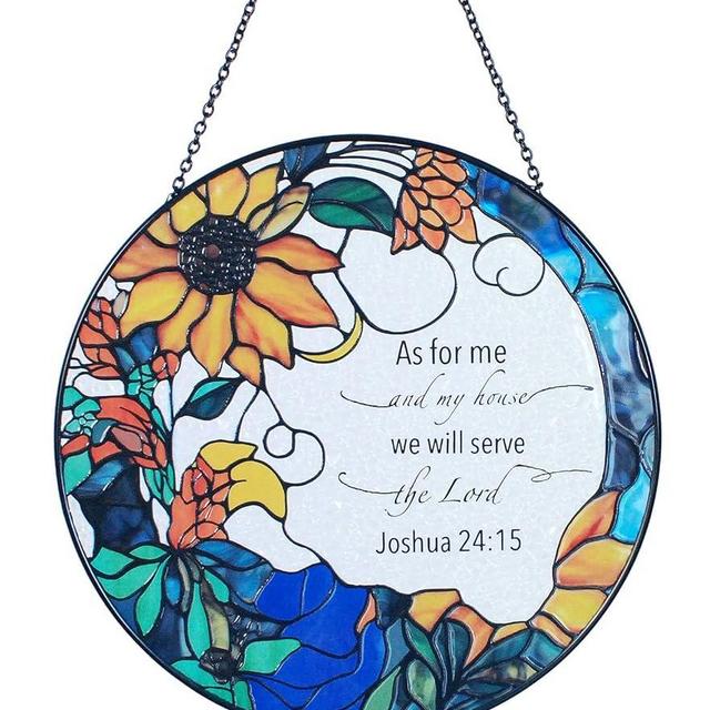 The Lord Suncatcher Stained Glass - As for Me and My House We Will Serve The Lord Christian Wall Decor | Bible Verse Wall Art for Bible Lovers Bible Verse Wall Art Themed Gift
