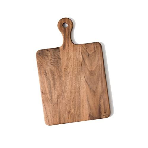 Befano Black Walnut Square Cutting Board for Kitchen with Handle,Serving Tray,Bread Tray,Pizza Plate,Crackers Platter,Chopping Board for Meat,Vegetables,Bread,Gift Box Included(10x16x0.8Inches)