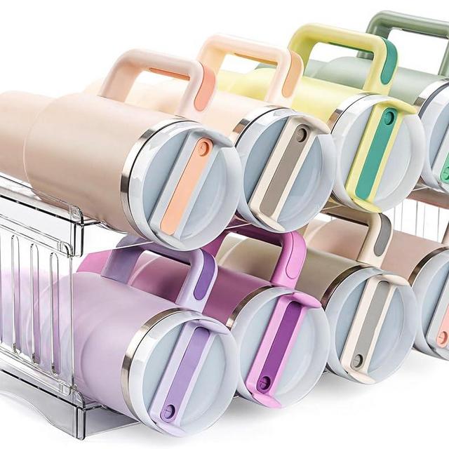 Large Tumbler Organizer for 8 Stanley Cup, Kitchen Organizers and Storage for Stanley Cup Accessories, Stackable Water Bottle Organizer Fits 20/30/40 oz Cup, Good for Kitchen Storage Fridge Organizer