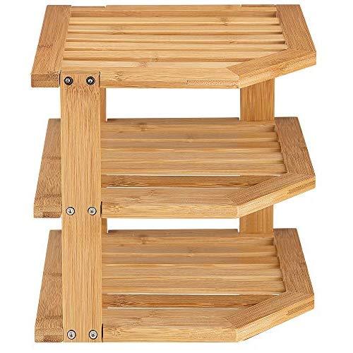 Bambusi Bamboo Kitchen Corner Shelf Organizer - Plate Rack Corner Cabinet Organizer for Plates and Bowls Sets | Wooden 3-Shelf Corner Counter Organizer | Dish Organizer for Cabinets