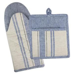 Set of 2 Blue/White French Stripe Nautical Kitchen Textile Set - Design Imports