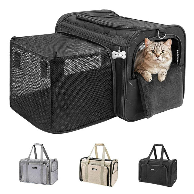 MIDOG Cat Carrier Soft for Small to Medium-Sized Cats,Up to 15 Lbs,TSA Airline Approved Soft Sided Pet Carrier,Collapsible Travel Cat Bag(Black)