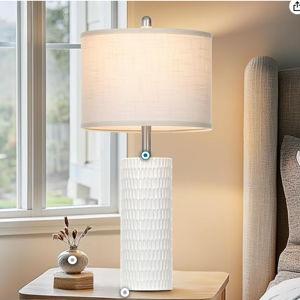 27" Ceramic Table Lamp, Farmhouse Table Lamp for Living Room, White Lamp for Bedroom, Night Stand, Modern Bedside Lamp Set of 2, End Table Lamps, White(2 Bulbs Included)