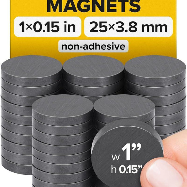Ultra-Strong Ceramic Round Magnets (1x0.15/25x4mm, 36 pcs) - Heavy Duty Magnets, Non-Corrosive, High Thermal Resistance, Versatile for Home, Office, Workshop, Whiteboard, Fridge and Hobby Use
