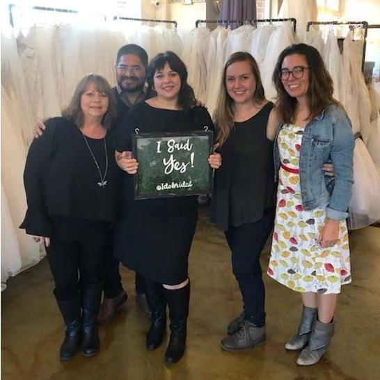 Sarah saying yes to the dress with her mom and brides-people!