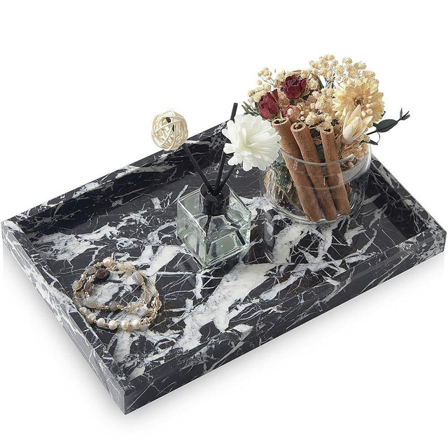 MULWR Marble Bathroom Tray,Pure Natural Vanity Tray,Marble Tray for Kitchen Counter Non-Ceramic/Non-Resin,Stone Trays 12 x 8 inch