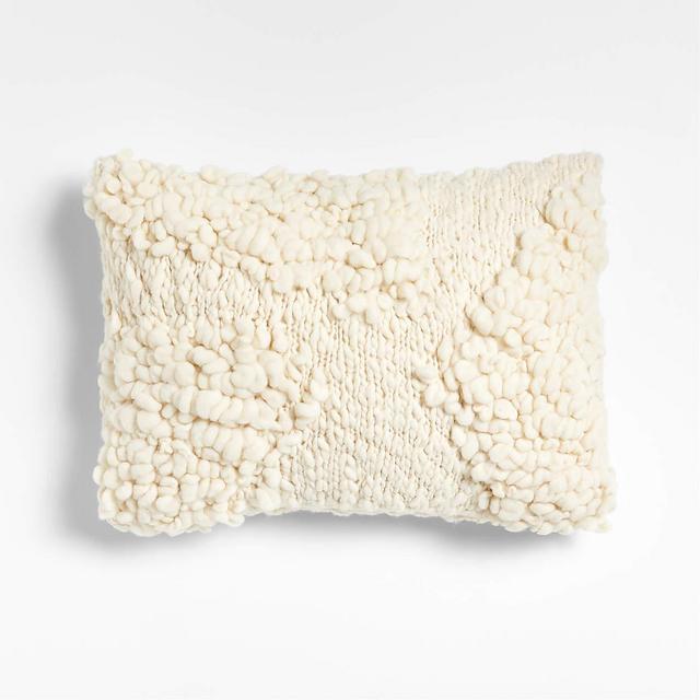 22"x15" Ivory Looped Wool Throw Pillow with Down-Alternative Insert