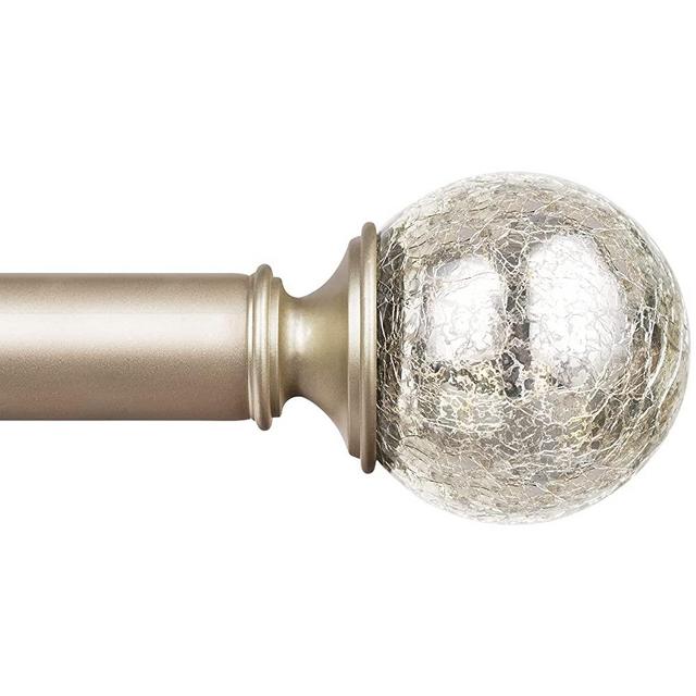 KAMANINA 1 Inch Curtain Rod Single Window Rod 36-72 Inches (3-6 Feet), Crackle Glass Finials, Champagne Gold Drapery Rod