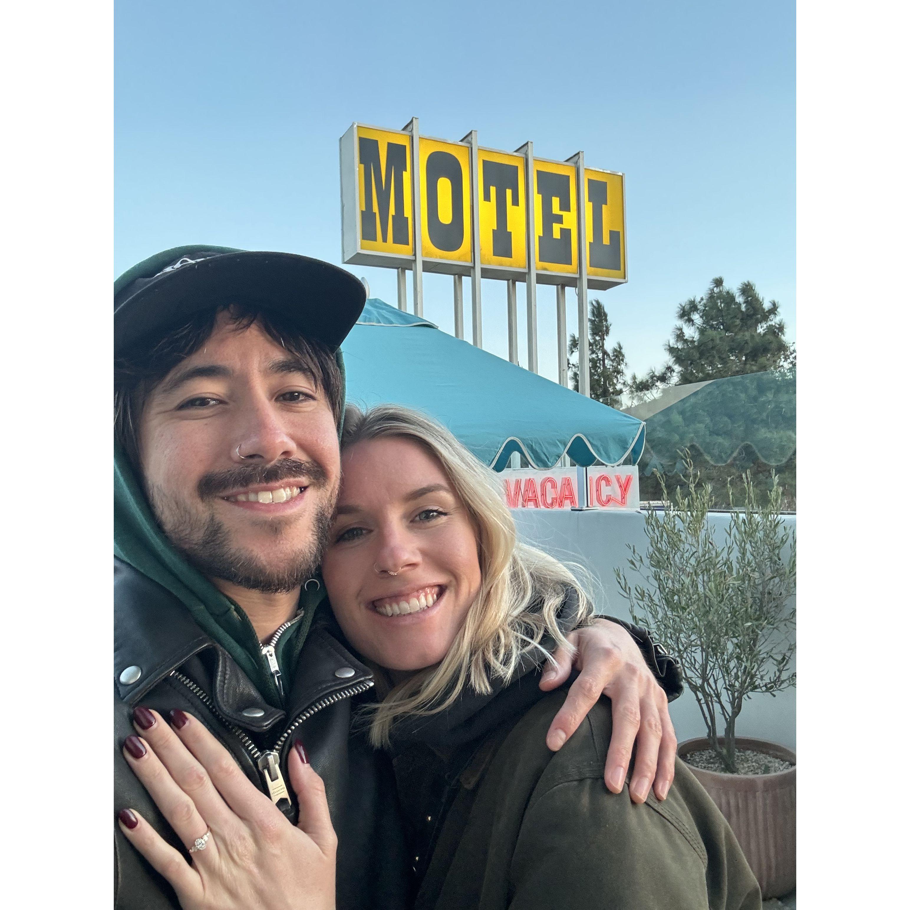 Los Alamos, at the Sky View Motel, day after Cory proposed :)