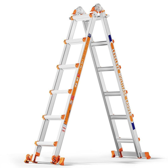 LEVELEVE A Frame 6 Step Ladder, 20FT Extension Ladder with Stabilizer Bar & Wheels,330 lbs Security Load Multi Position Ladder for Stairs Home Indoor Outdoor Roof