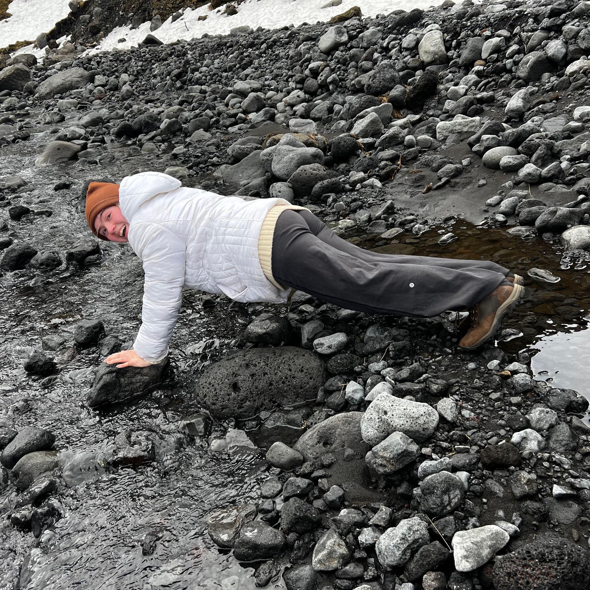 Eva drinking glacier water