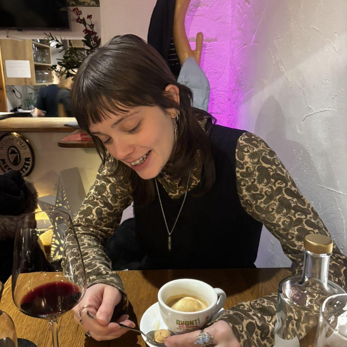 Morgan eating dessert right before we got engaged!