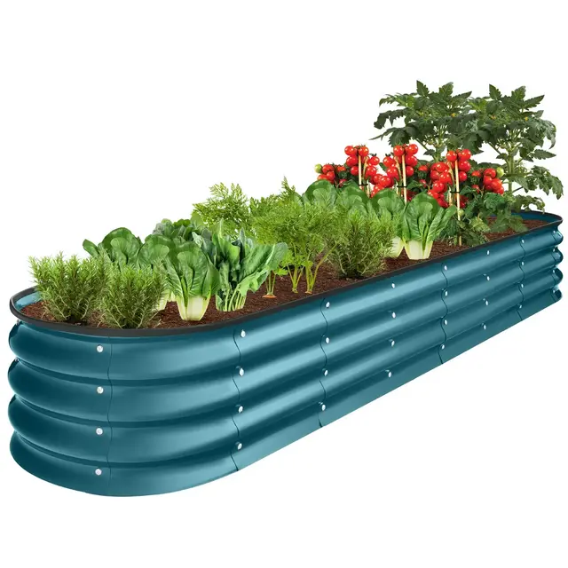 Best Choice Products 8x2x1ft Outdoor Metal Raised Oval Garden Bed, Planter Box for Vegetables, Flowers - Peacock Blue